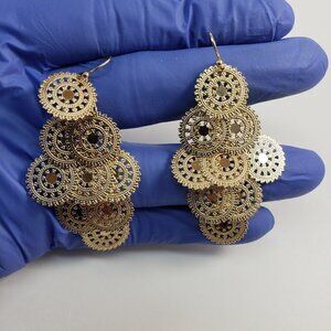 Women's Polished Gold-tone Filigree Round Disc Chandelier Drop Dangle Earrings